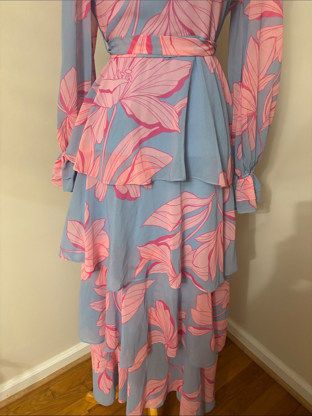 Hutch Blue and Pink Floral Wrap Maxi Dress S - Picture 4 of 6